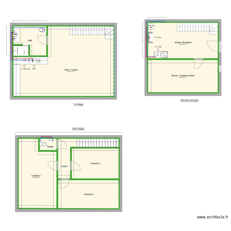 Plan Placo/Plmoberie. Plan de 9 pièces et 150 m2