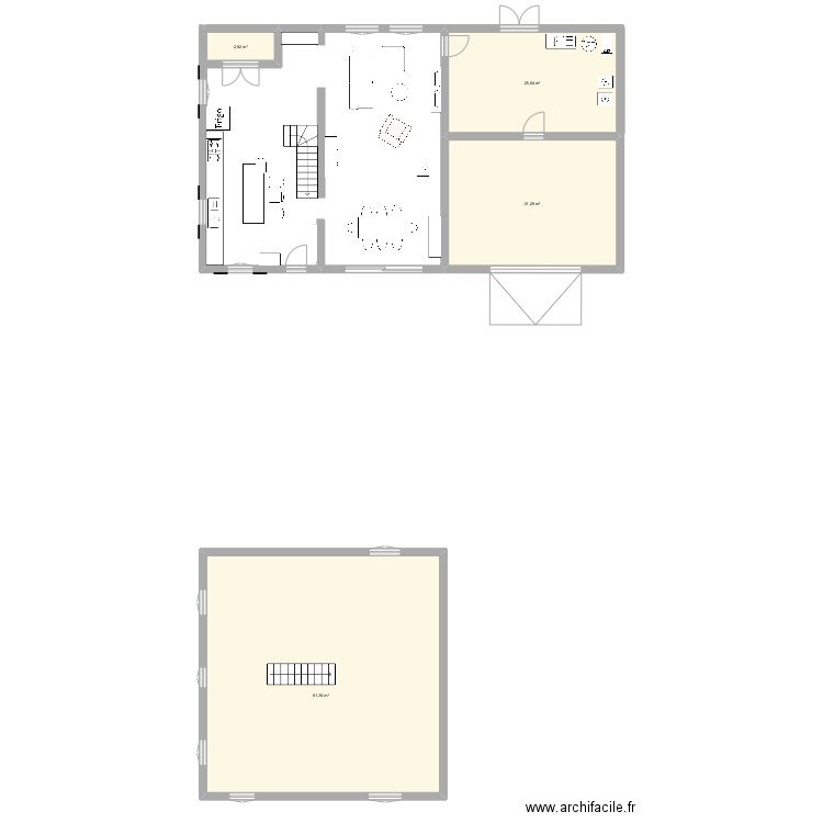 Maison . Plan de 3 pièces et 142 m2