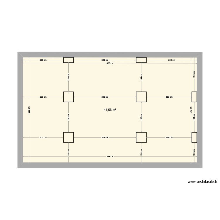 labo. Plan de 1 pièce et 45 m2