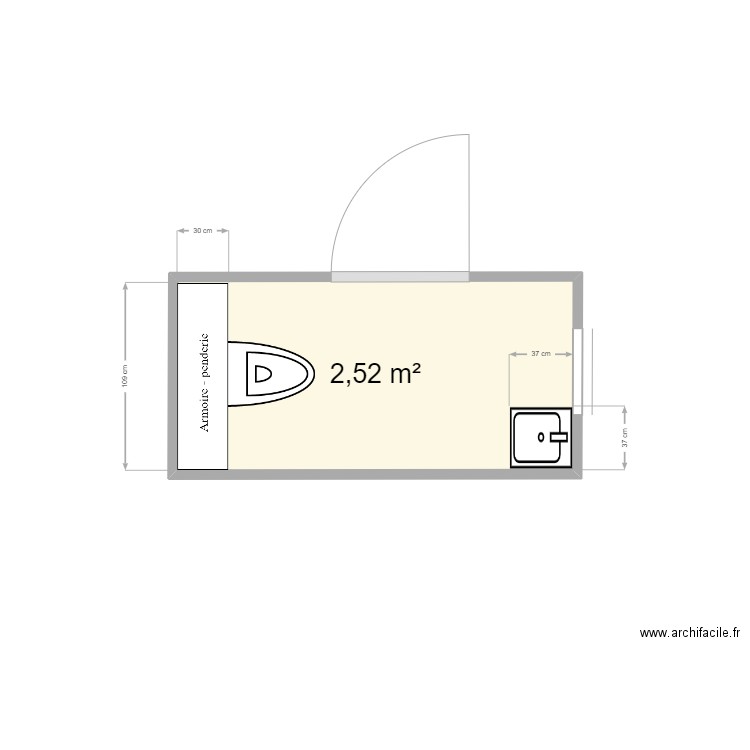 WC RCH. Plan de 1 pièce et 3 m2