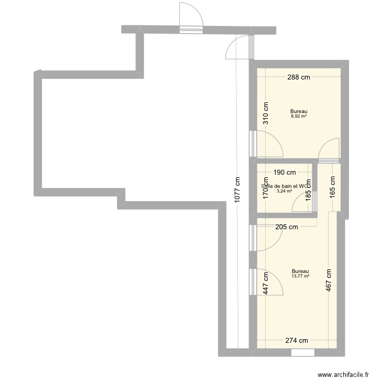 TAMARISSIERE Ouest. Plan de 3 pièces et 26 m2