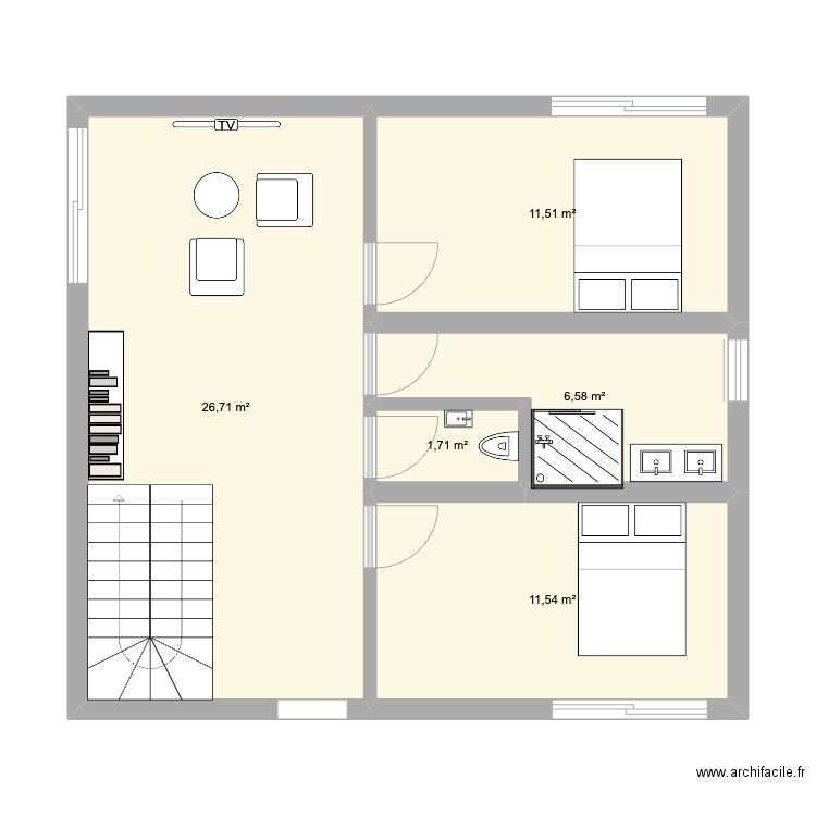 futur 2. Plan de 5 pièces et 58 m2