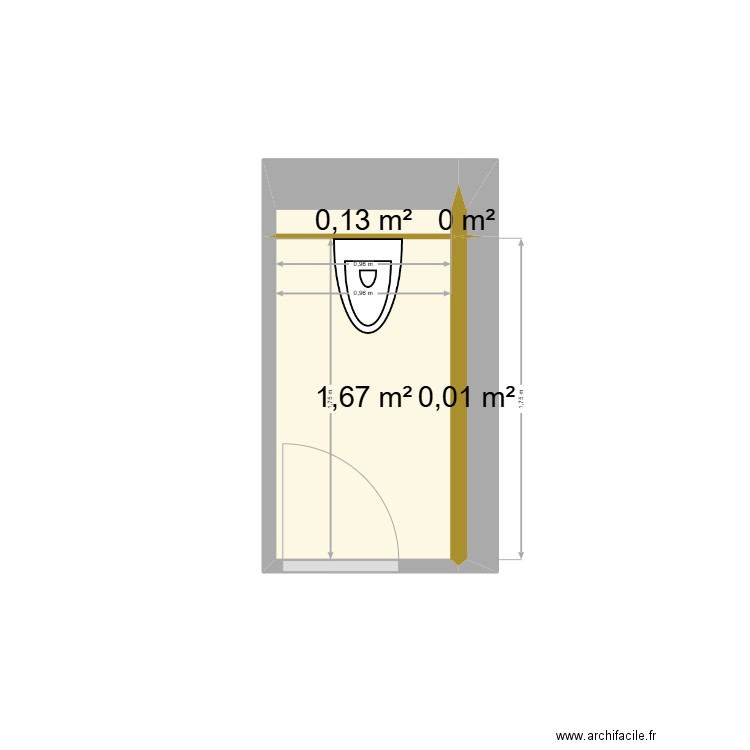 WC RDC. Plan de 4 pièces et 2 m2