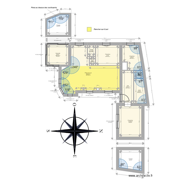 ML24011425 . Plan de 16 pièces et 115 m2