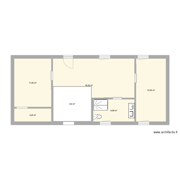 etage1. Plan de 6 pièces et 69 m2