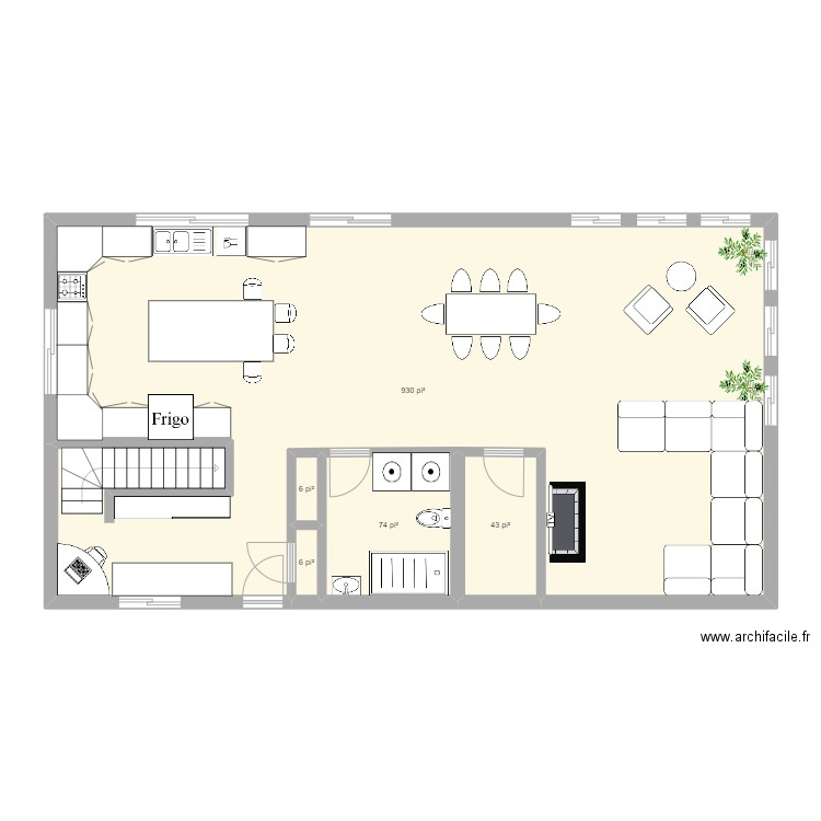 Rez-de-chaussée rallong. Plan de 5 pièces et 98 m2