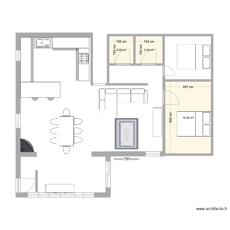 alexandra . Plan de 3 pièces et 15 m2