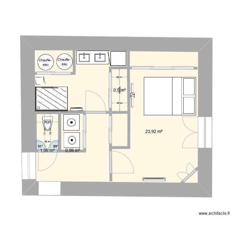 amenagement partie2. Plan de 4 pièces et 31 m2