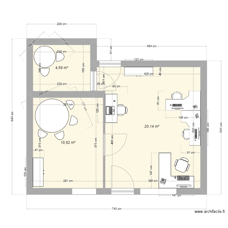 Le plein centre. Plan de 3 pièces et 36 m2