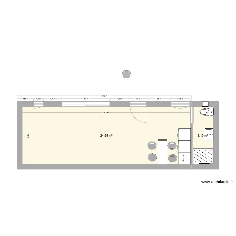 40 bis. Plan de 2 pièces et 28 m2