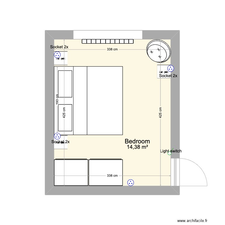 Bedroom. Plan de 1 pièce et 14 m2