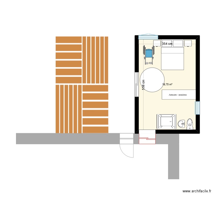 PMR-Papet-24. Plan de 1 pièce et 20 m2