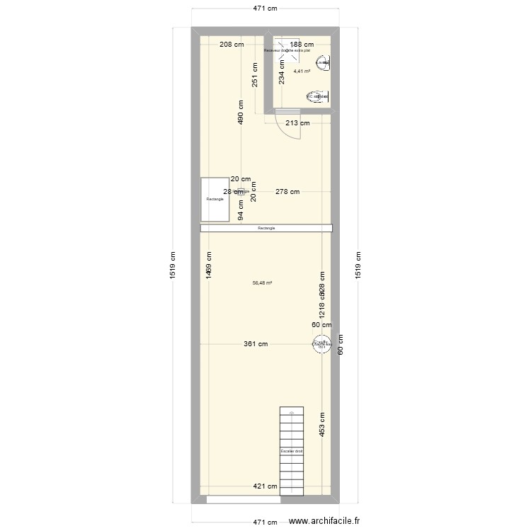 4 septembre 02. Plan de 2 pièces et 61 m2