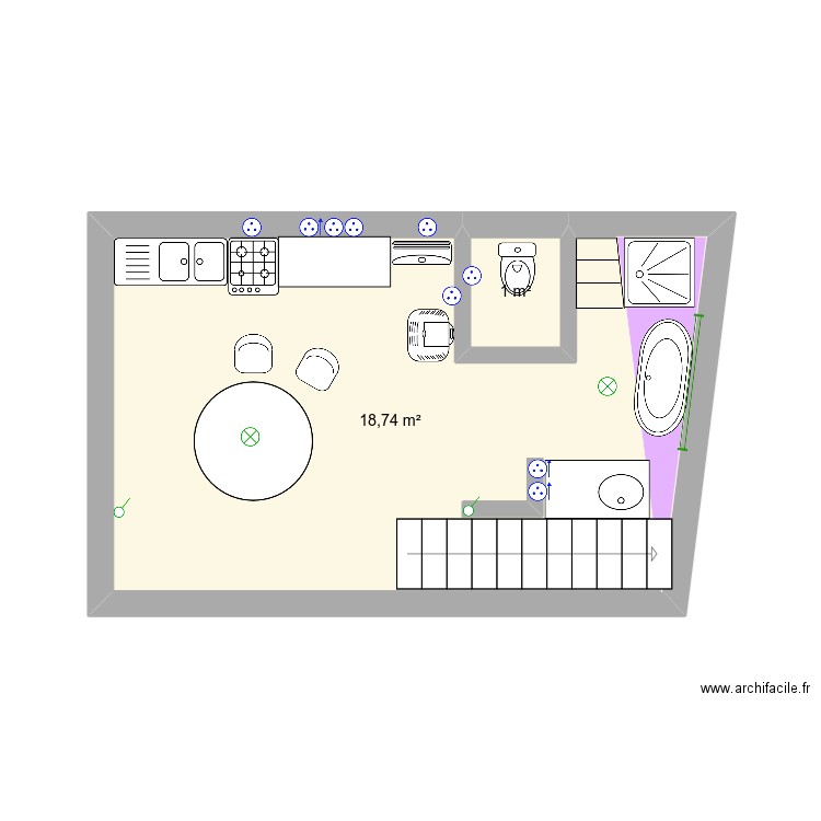 rdc. Plan de 2 pièces et 20 m2