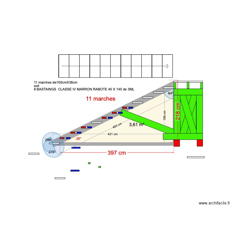 escaliers. Plan de 1 pièce et 4 m2