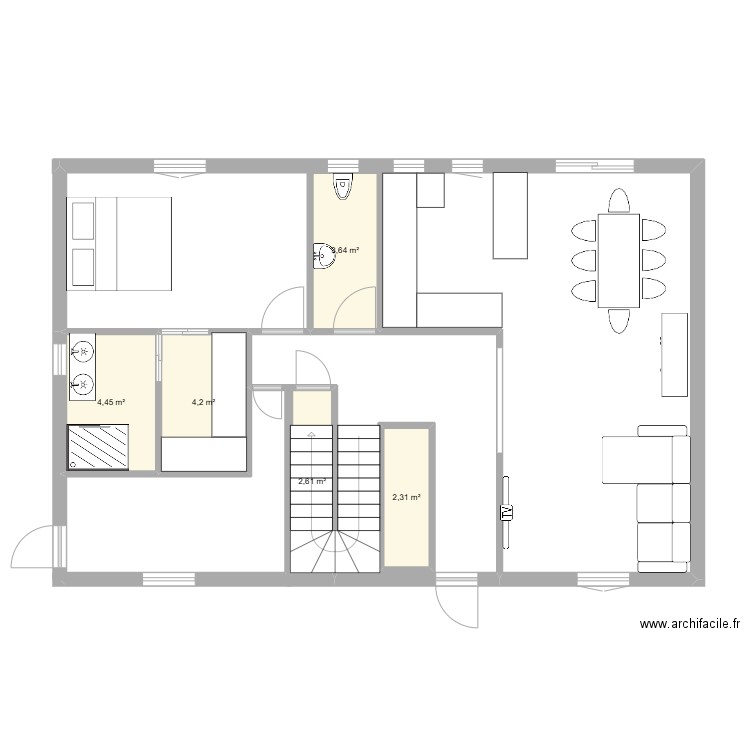 rdc1. Plan de 5 pièces et 17 m2