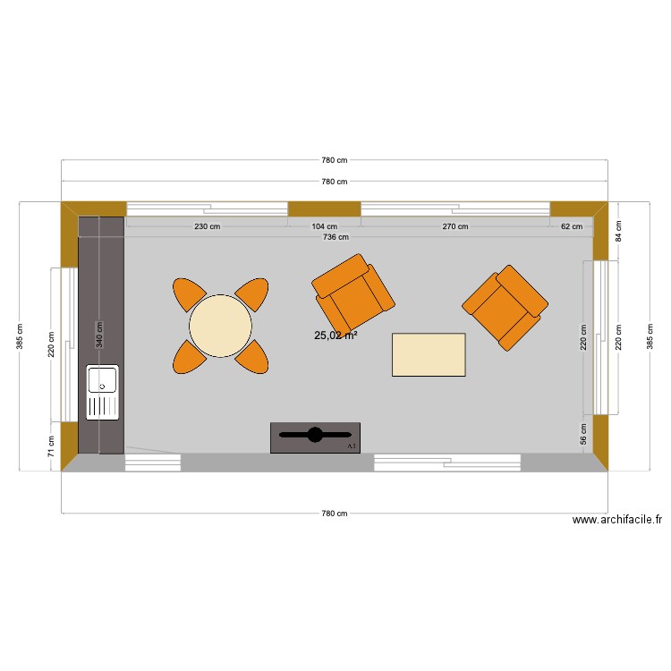 Extension1. Plan de 1 pièce et 25 m2