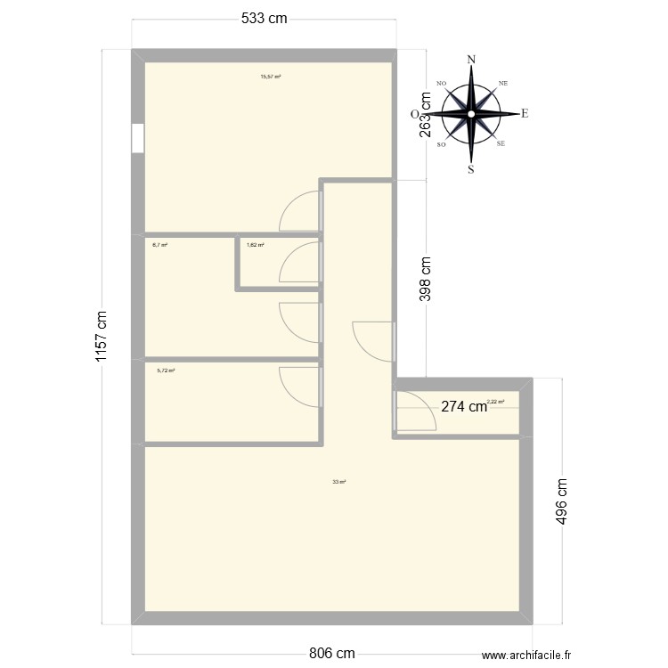 appartement f2 Enzo. Plan de 6 pièces et 65 m2