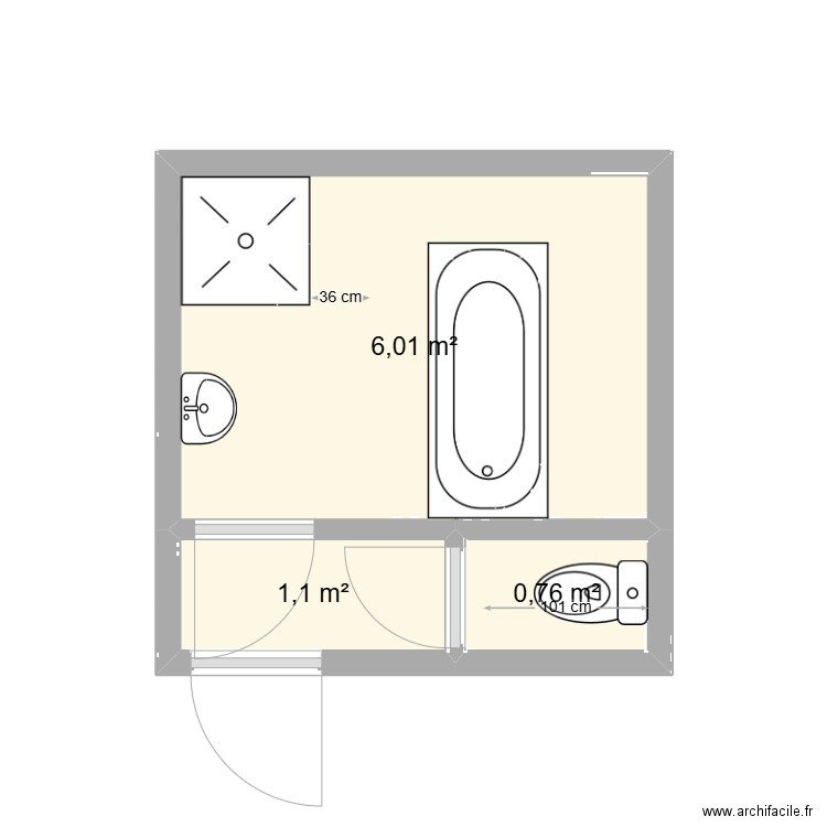 SDB ARIA DROITE 2. Plan de 3 pièces et 8 m2