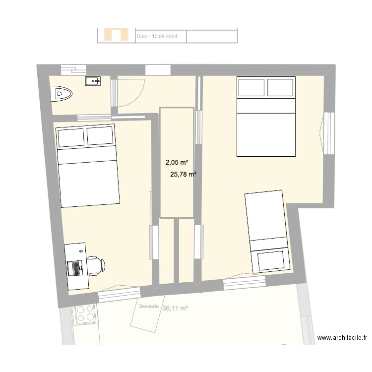 Piqueyrot P3. Plan de 6 pièces et 79 m2