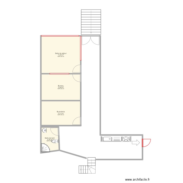 269 Saint-Paul-Rez-de-Chaussée. Plan de 4 pièces et 41 m2