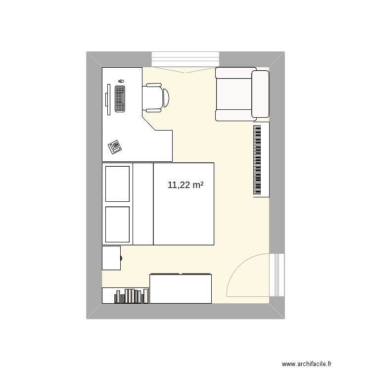 Chambre 3. Plan de 1 pièce et 11 m2