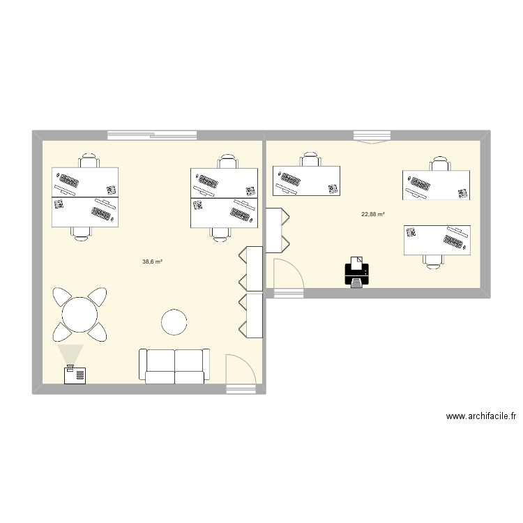 Nouveaux bureaux. Plan de 2 pièces et 61 m2