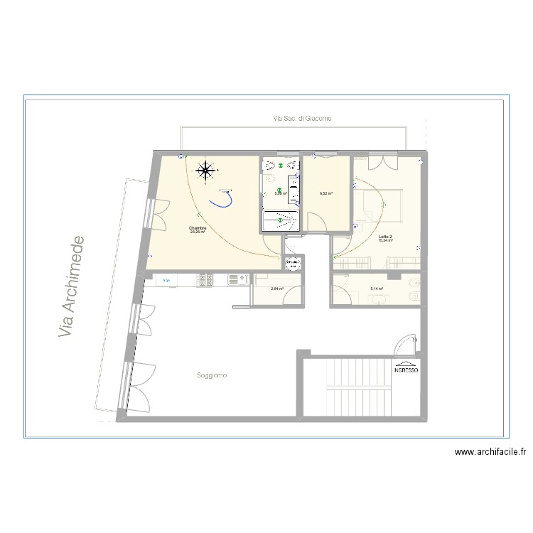 Archimede. Plan de 6 pièces et 58 m2