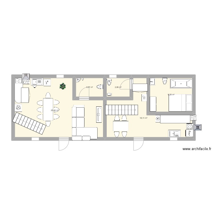 gites rdc. Plan de 5 pièces et 63 m2