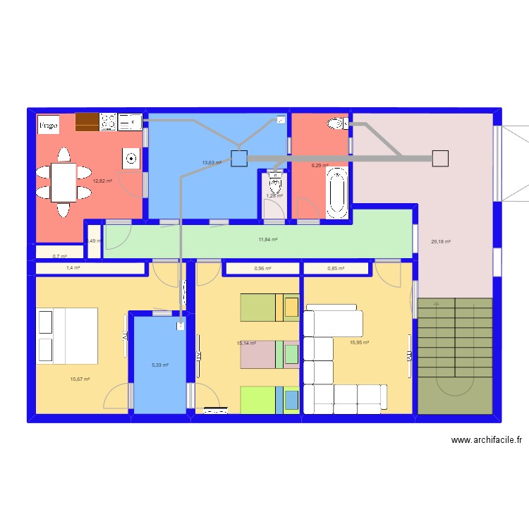 150MX10 BLUE3. Plan de 15 pièces et 132 m2