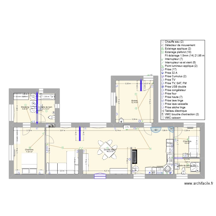 maison Lucia electricité. Plan de 7 pièces et 90 m2