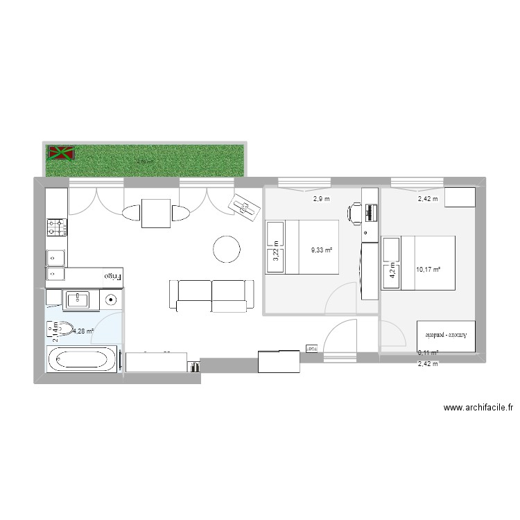 Appart Gallieni. Plan de 4 pièces et 24 m2