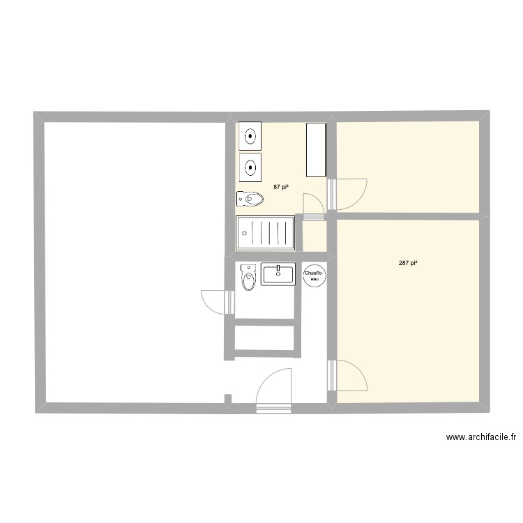 222 Roselins. Plan de 2 pièces et 35 m2