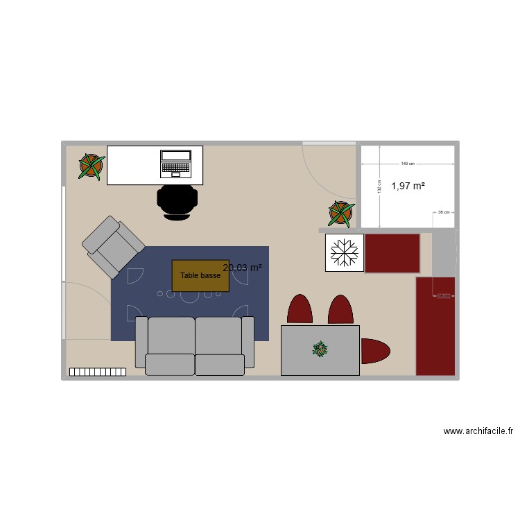 idée 1. Plan de 2 pièces et 22 m2