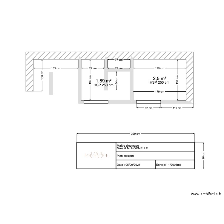 Plan existant HOMMELLE Cabourg. Plan de 3 pièces et 5 m2