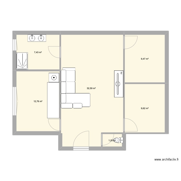 sac. Plan de 6 pièces et 73 m2