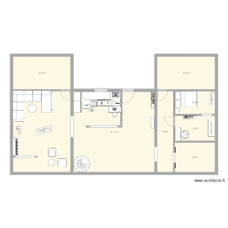 Le Stote house. Plan de 8 pièces et 144 m2