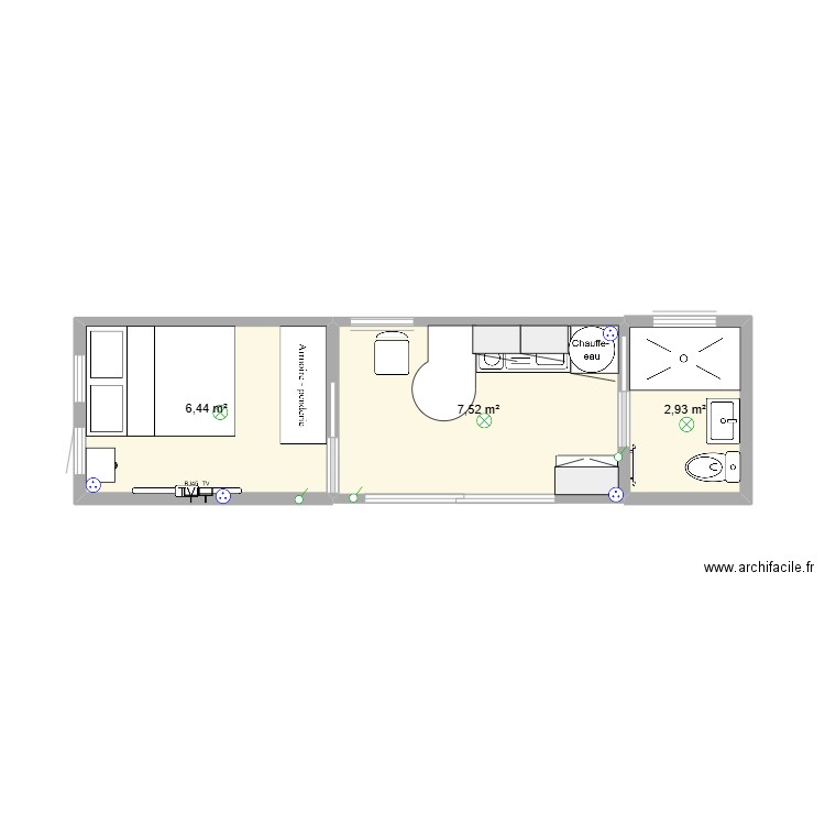 Container Studio. Plan de 3 pièces et 17 m2