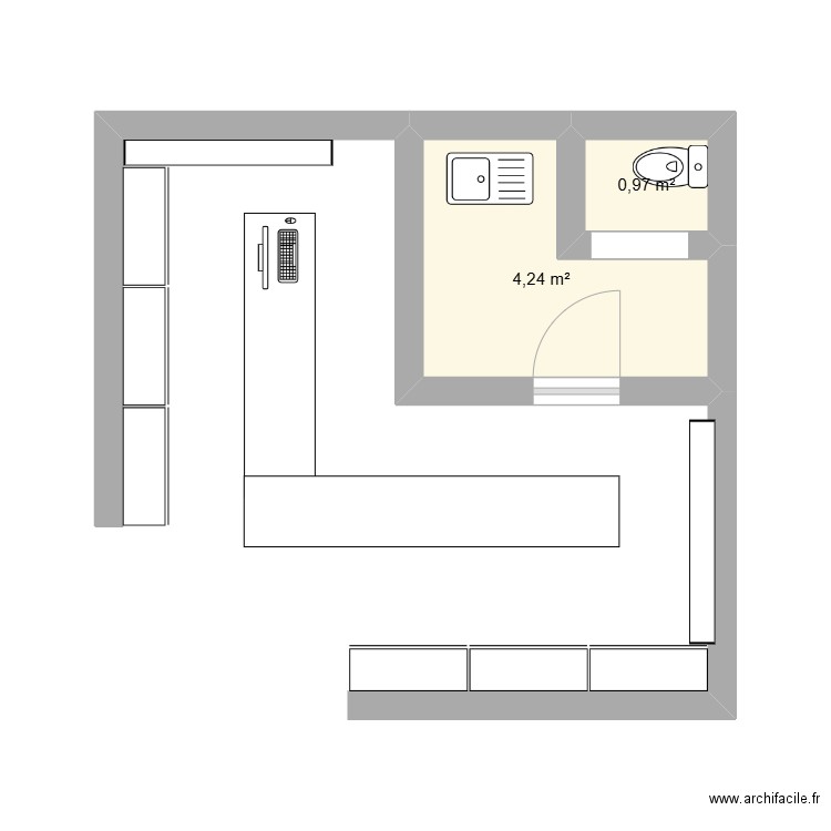 voisin. Plan de 2 pièces et 5 m2