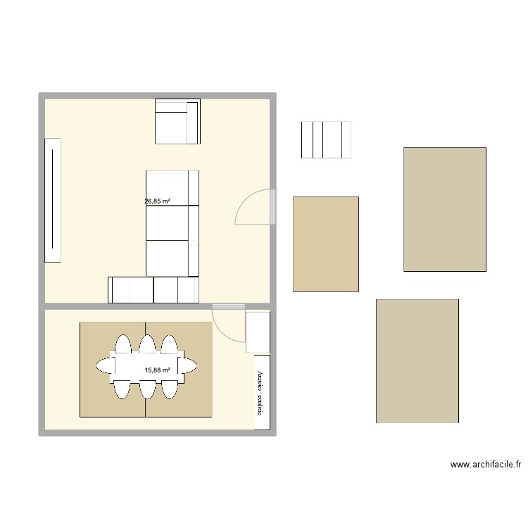 Home cinéma. Plan de 2 pièces et 43 m2