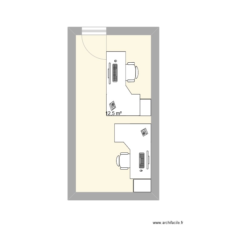 bureau 1. Plan de 1 pièce et 13 m2