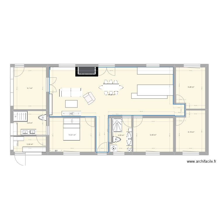 Maison 2. Plan de 9 pièces et 107 m2