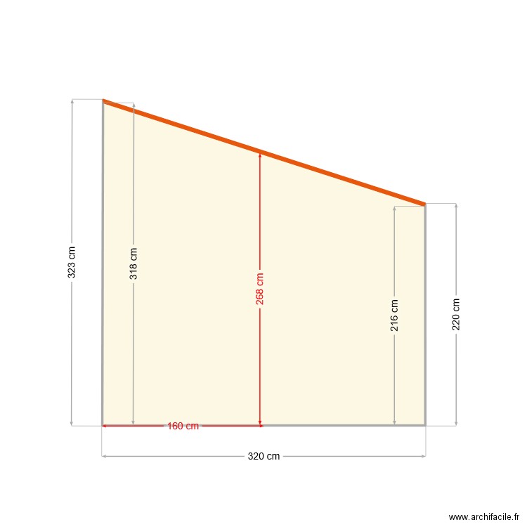 Face Est pour calcul nombre de briques. Plan de 1 pièce et 8 m2