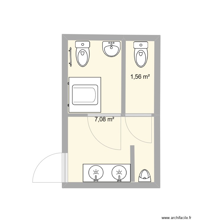 toilette option 1. Plan de 2 pièces et 9 m2