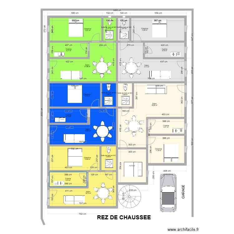 REZ DE CHAUSSEE 22 FEVRIER 2025. Plan de 21 pièces et 240 m2