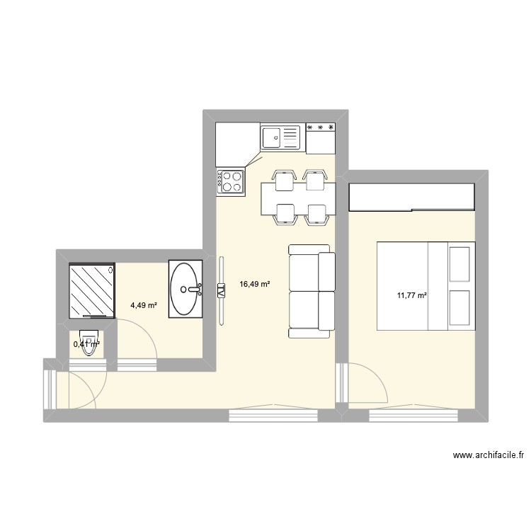 Pyrénées. Plan de 4 pièces et 33 m2