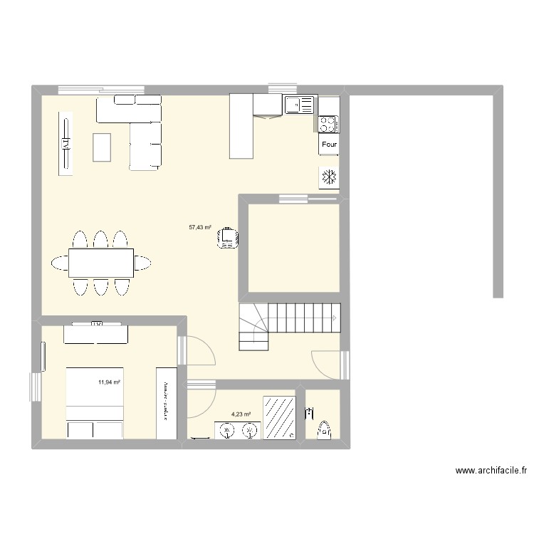 Plan maison étage. Plan de 3 pièces et 74 m2