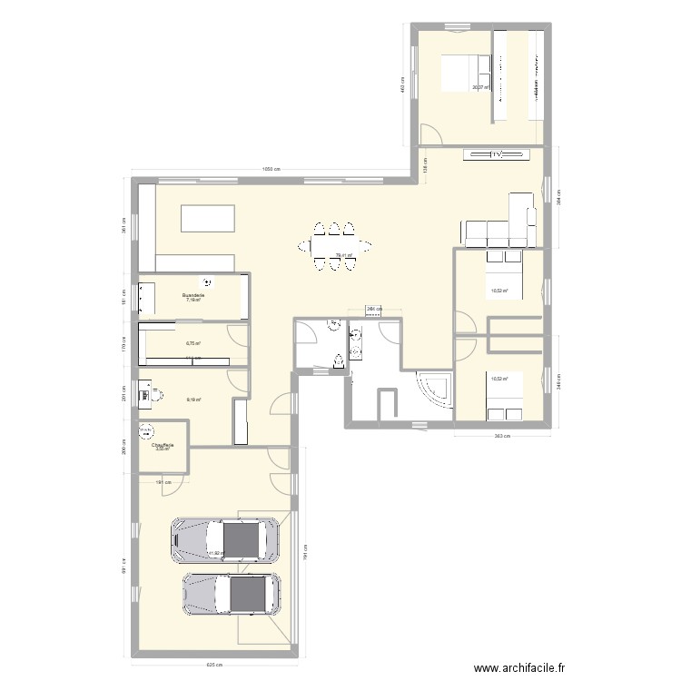 Idée N°3. Plan de 9 pièces et 112 m2