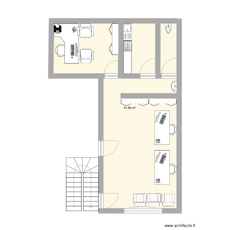 BUREAU. Plan de 1 pièce et 42 m2