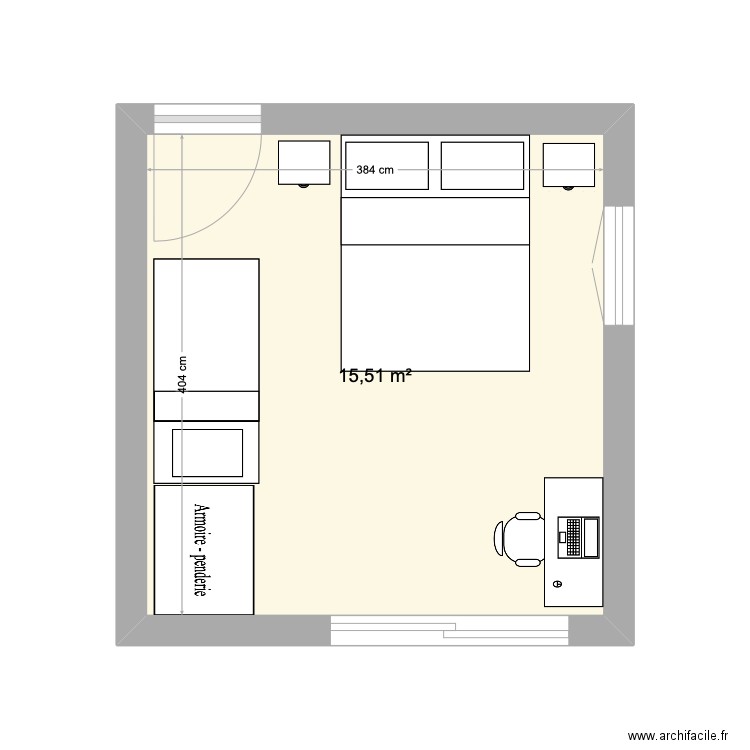 chambre filles. Plan de 1 pièce et 16 m2